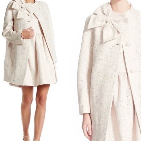 Kate Spade Dorothy Sequin bow neck coat size 10. - Picture 2 of 5